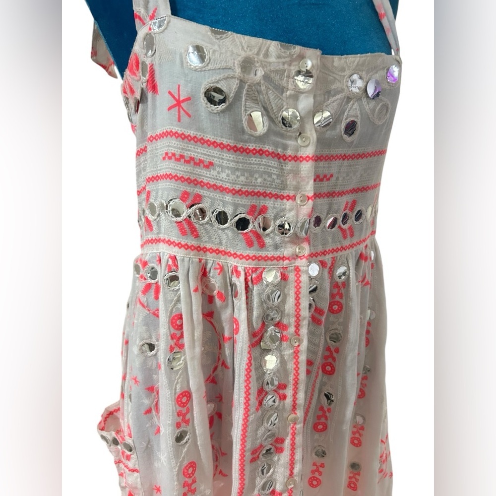 Juliet Dunn boho white and pink embroidered maxi dress size Small fit